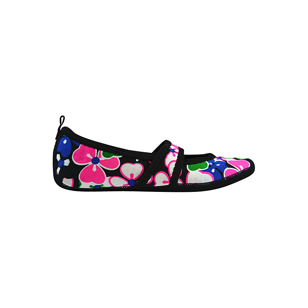 NuFoot Betsy Lou Travel Slipper Patterns S Black Flowers Small NuFoot Women s Footwear