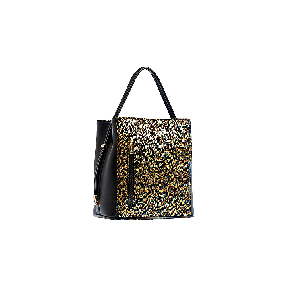 Samoe Classic Convertible Handbag Black and gold Snakeskin Black Handle Samoe Manmade Handbags