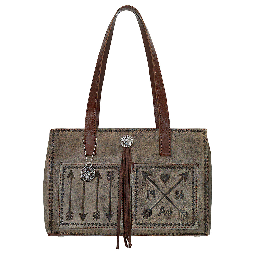 American West Cross My Heart Shopper Tote With Outside Pocket Distressed Charcoal - American West Leather Handbags