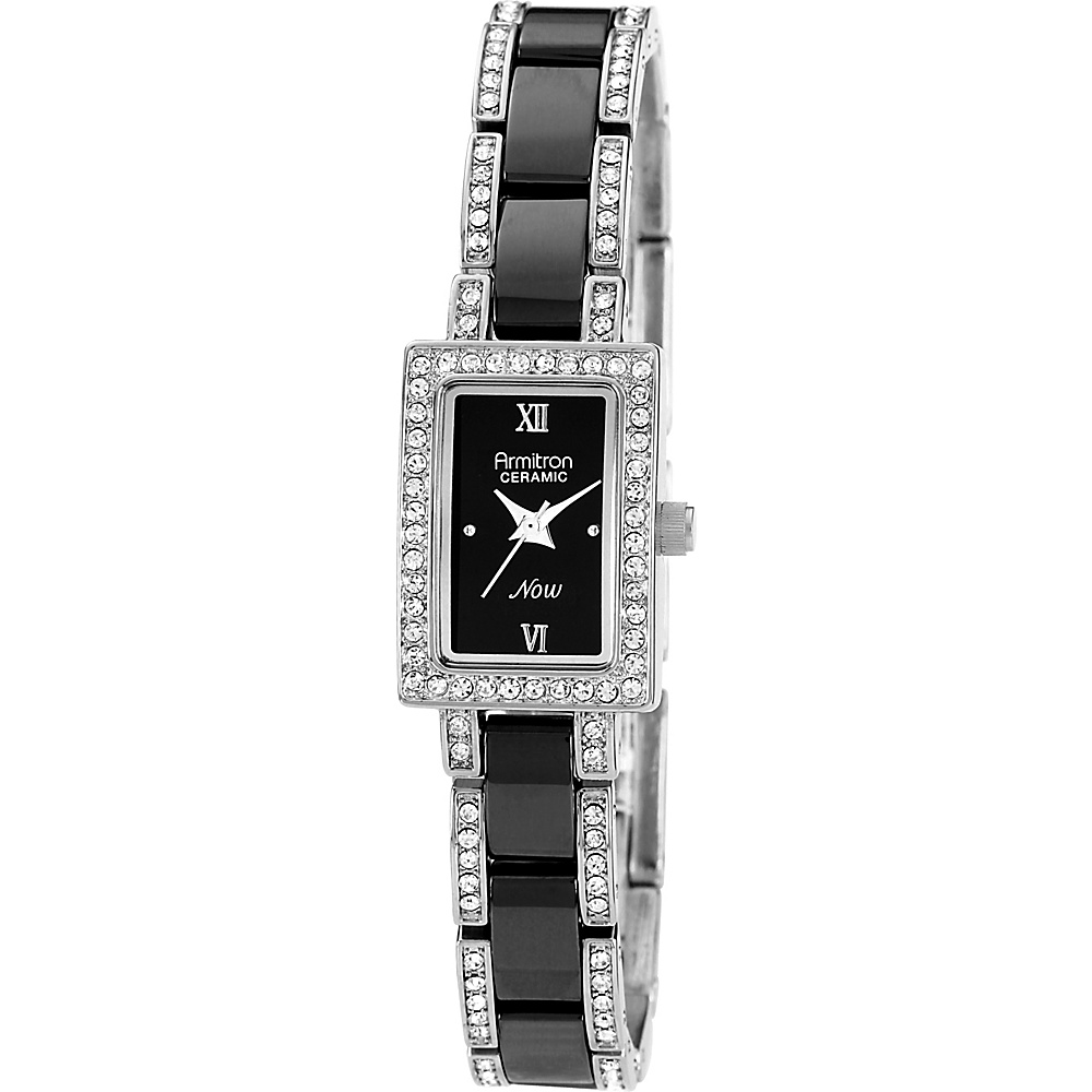 Armitron Womens Black Ceramic Silver Tone Swarovski Crystal Accented Bracelet Watch Silver Armitron Watches