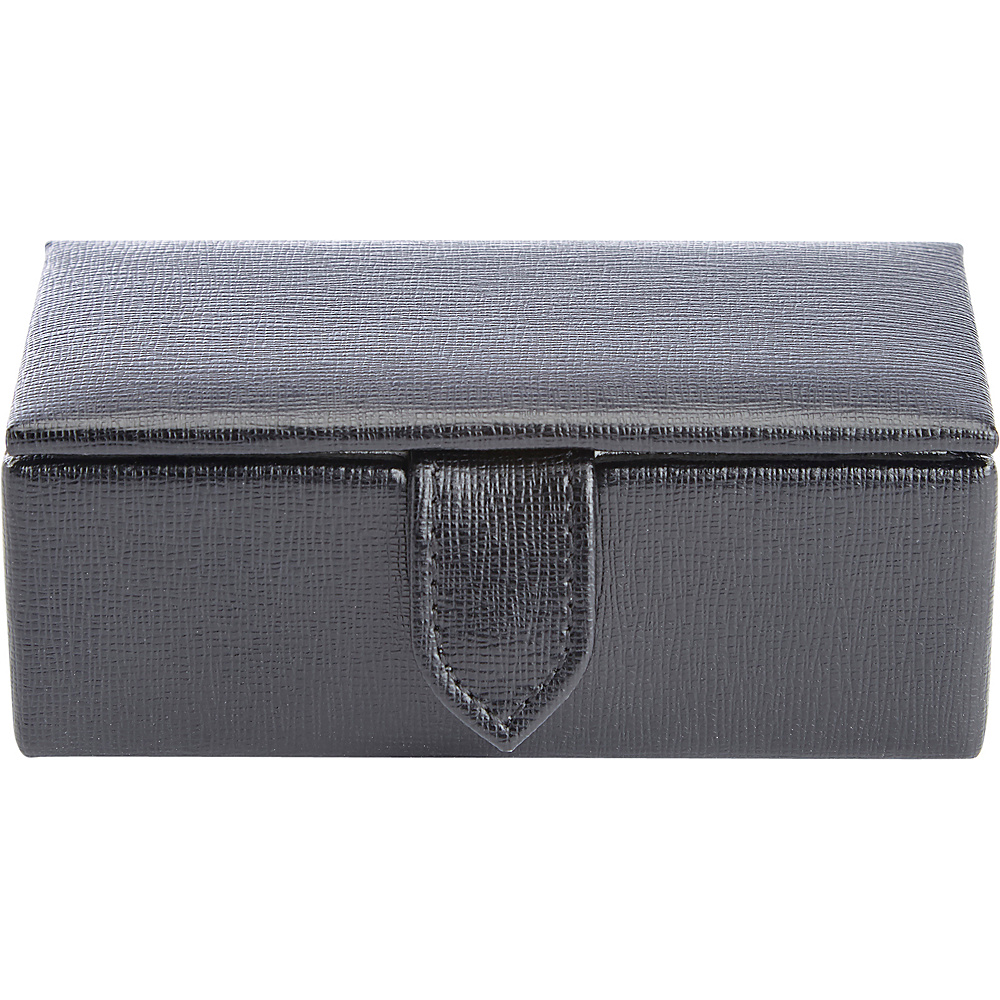 Royce Leather Suede Lined Travel Cufflink Storage Box in Saffiano Genuine Leather Fits 2 Pairs Black Royce Leather Travel Organizers