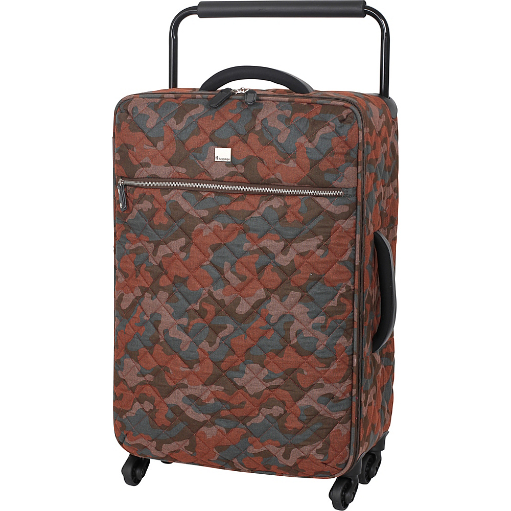 it luggage World s Lightest Quilted Camo 25.8 inch 4 Wheel Spinner Leather Brown Camo Print it luggage Large Rolling Luggage