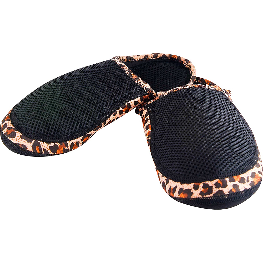 NuFoot Cushies Travel Slippers Patterns Black Mesh Leopard Trim Large NuFoot Women s Footwear