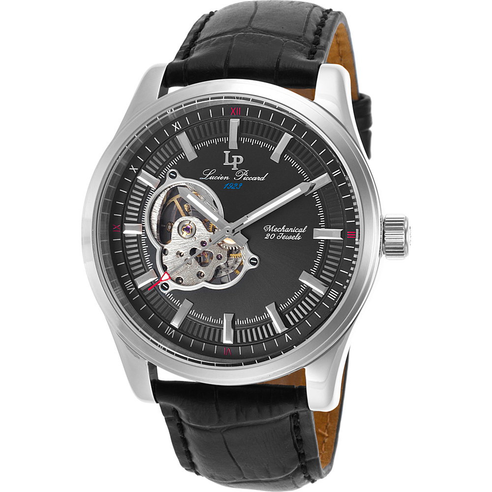 Lucien Piccard Watches Morgana Mechanical Leather Band Watch Black Black Silver Lucien Piccard Watches Watches