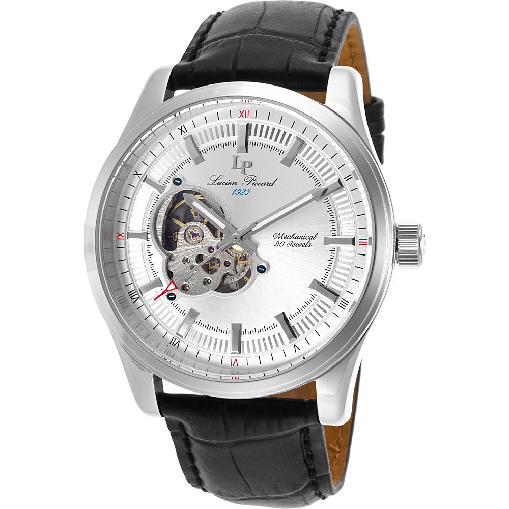 Lucien Piccard Watches Morgana Mechanical Leather Band Watch Black Silver Silver Lucien Piccard Watches Watches