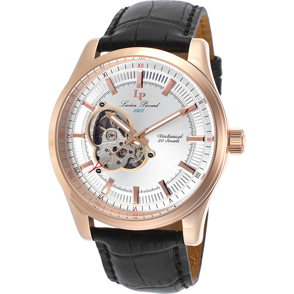 Lucien Piccard Watches Morgana Mechanical Leather Band Watch Black Silver Rose Gold Lucien Piccard Watches Watches