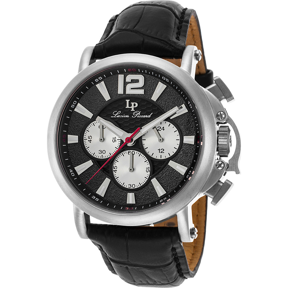 Lucien Piccard Watches Triomf Chronograph Leather Band Watch Black Black Silver Lucien Piccard Watches Watches