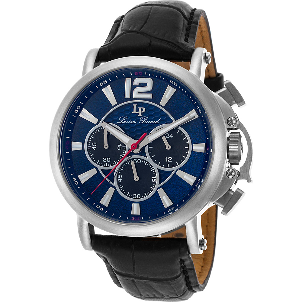 Lucien Piccard Watches Triomf Chronograph Leather Band Watch Black Blue Silver Lucien Piccard Watches Watches