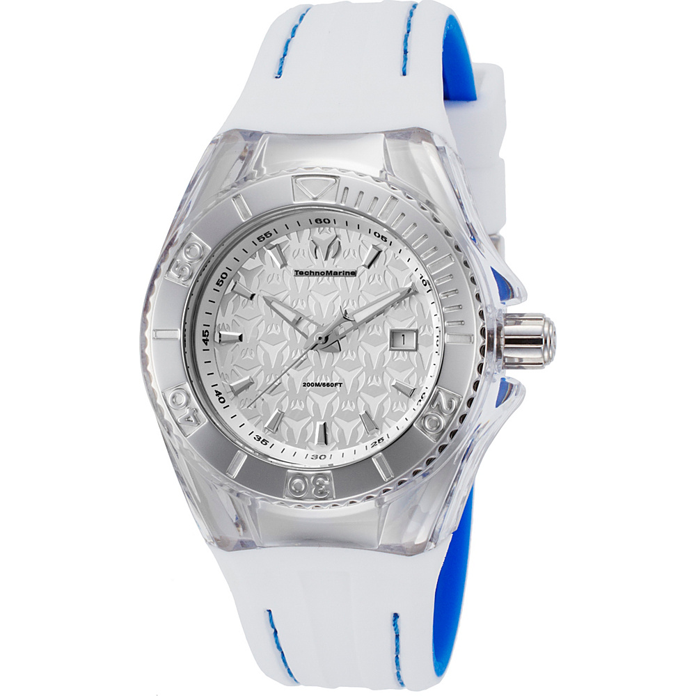 TechnoMarine Watches Womens Cruise Monogram Silicone Band Watch White Silver TechnoMarine Watches Watches