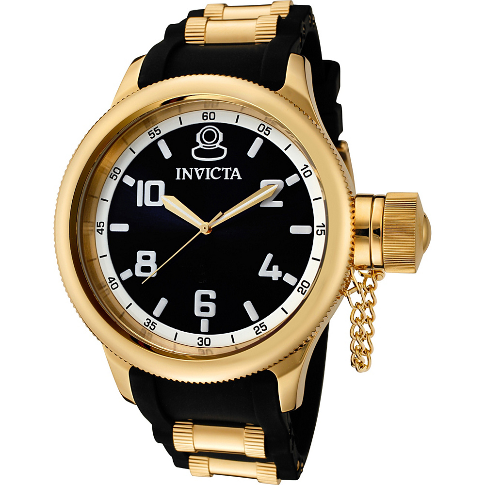 Invicta Watches Mens Russian Diver Polyurethane Band Watch Black White Gold Invicta Watches Watches