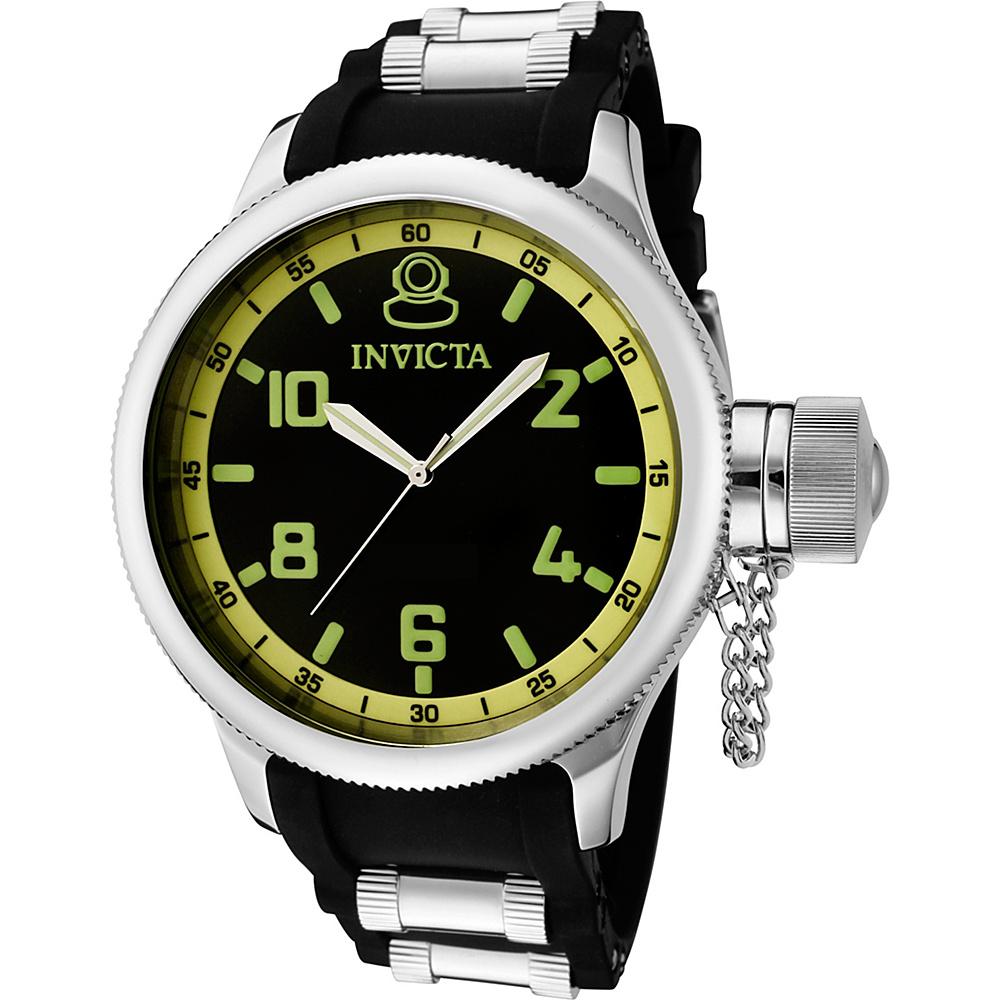 Invicta Watches Mens Russian Diver Polyurethane Band Watch Black Neongreenyellow Silver Invicta Watches Watches
