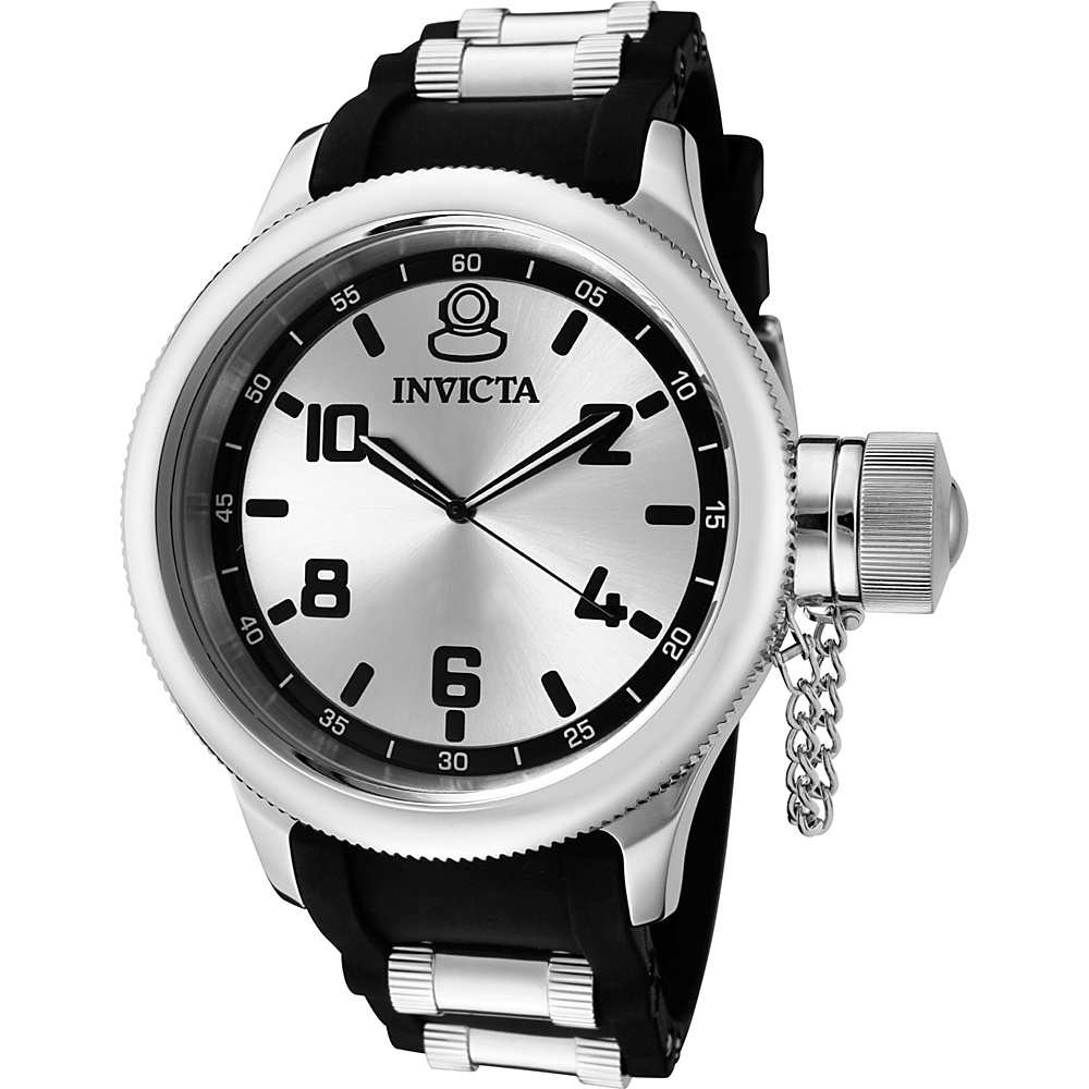 Invicta Watches Mens Russian Diver Polyurethane Band Watch Black Silver Invicta Watches Watches