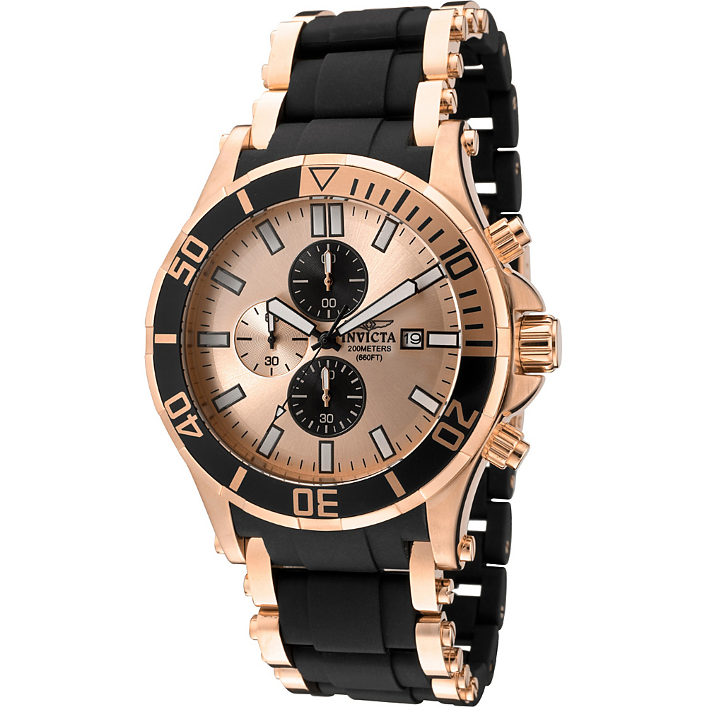 Invicta Watches Mens Sea Spider Chronograph Polyurethane Band Watch Black Rose Gold Invicta Watches Watches