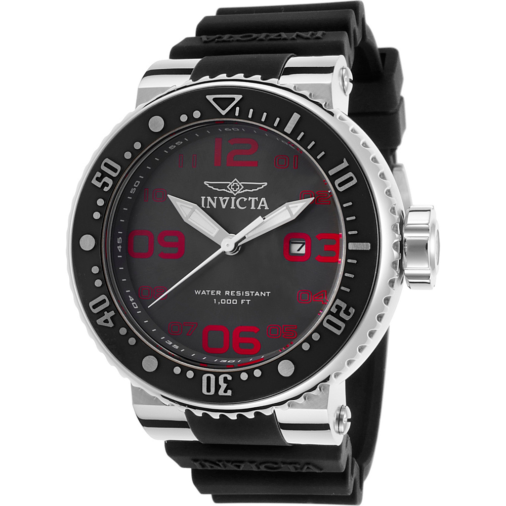 Invicta Watches Mens Pro Diver Silicone Band Watch Black Black amp; Red Silver Invicta Watches Watches