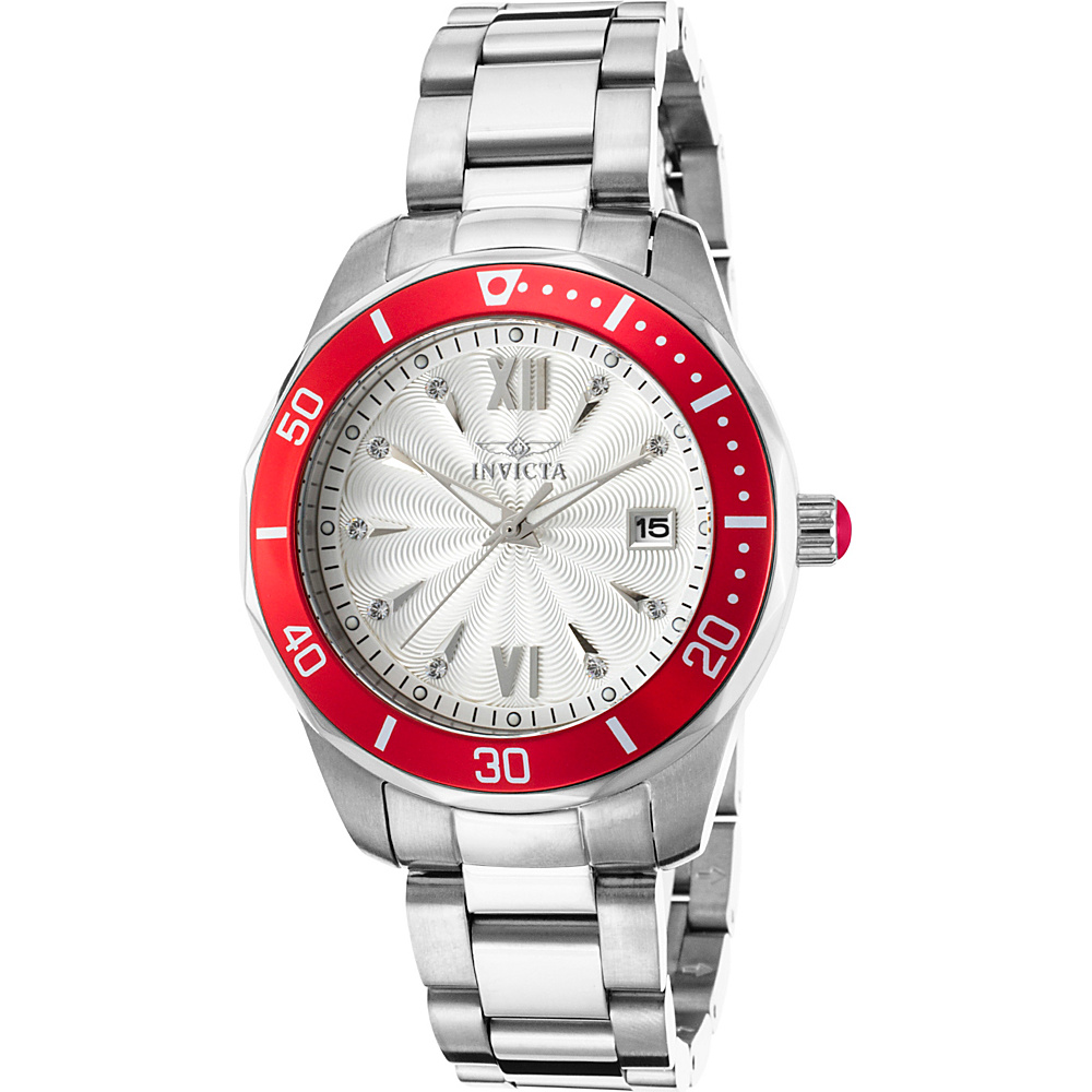 Invicta Watches Womens Pro Diver Stainless Steel Watch Silver Red Invicta Watches Watches