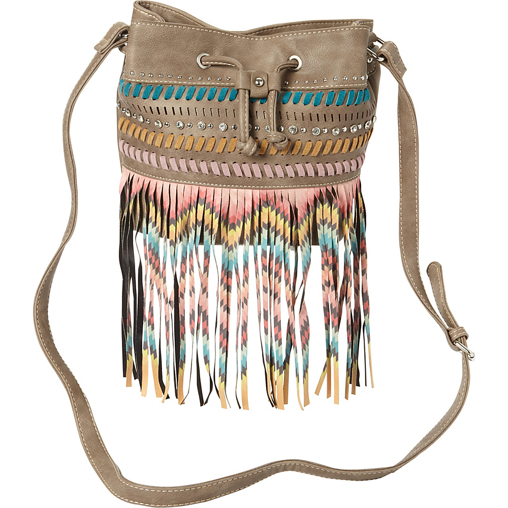 Montana West Fringe Drawstring Bucket Bag Khaki Montana West Manmade Handbags