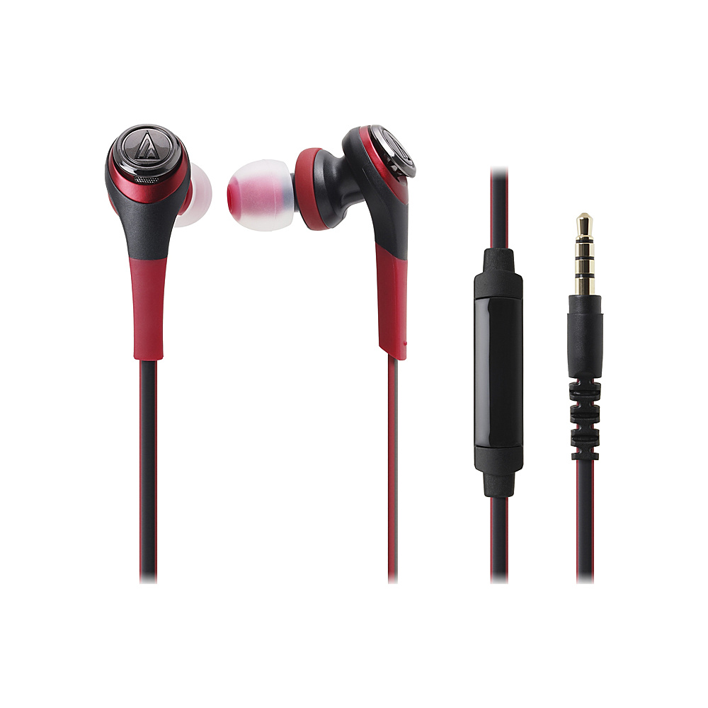Audio Technica Solid Bass In Ear Headphones with In Line Mic and Control Red Audio Technica Headphones Speakers