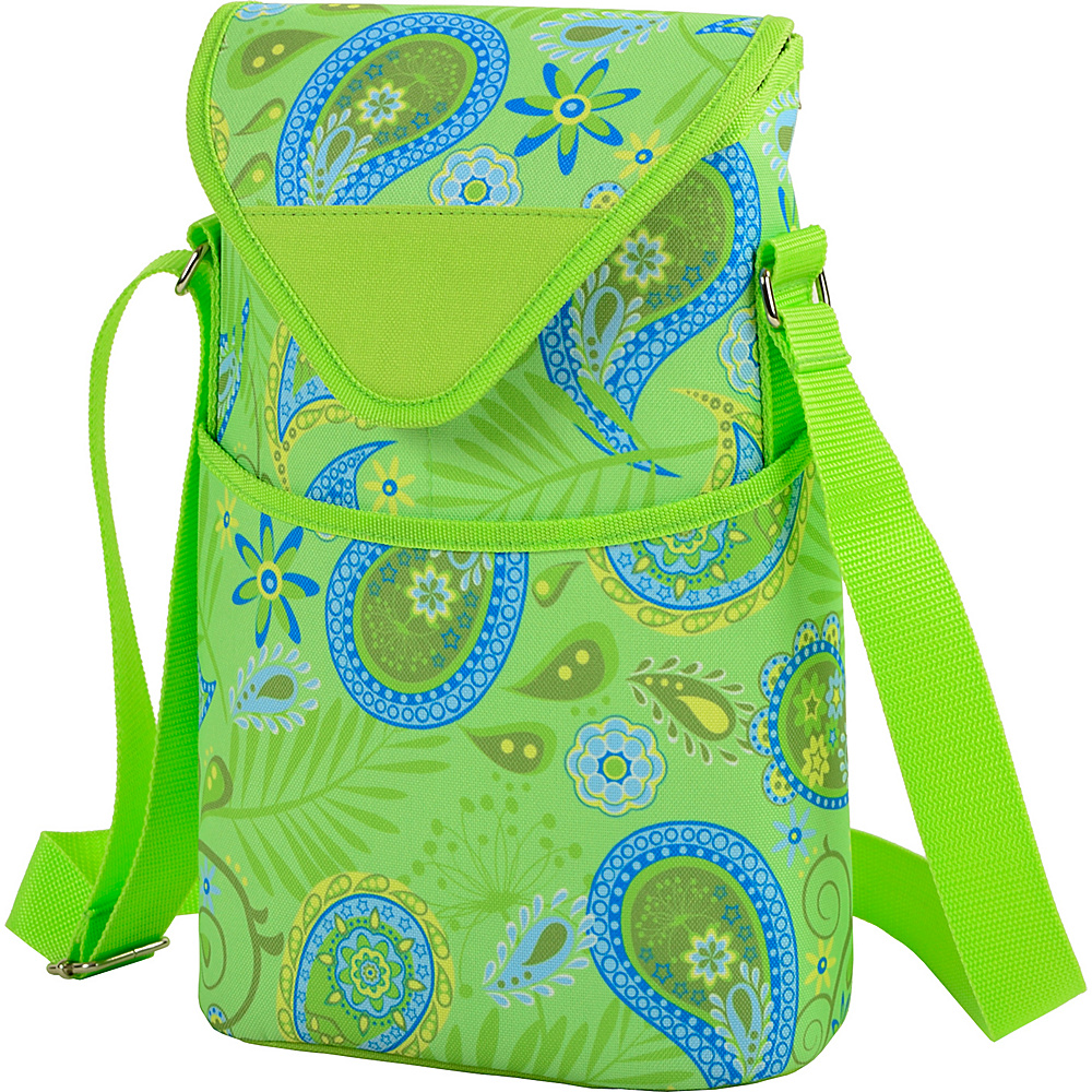 Picnic at Ascot Insulated Wine Water Bottle Tote with Shoulder Strap Paisley Green Picnic at Ascot Outdoor Accessories