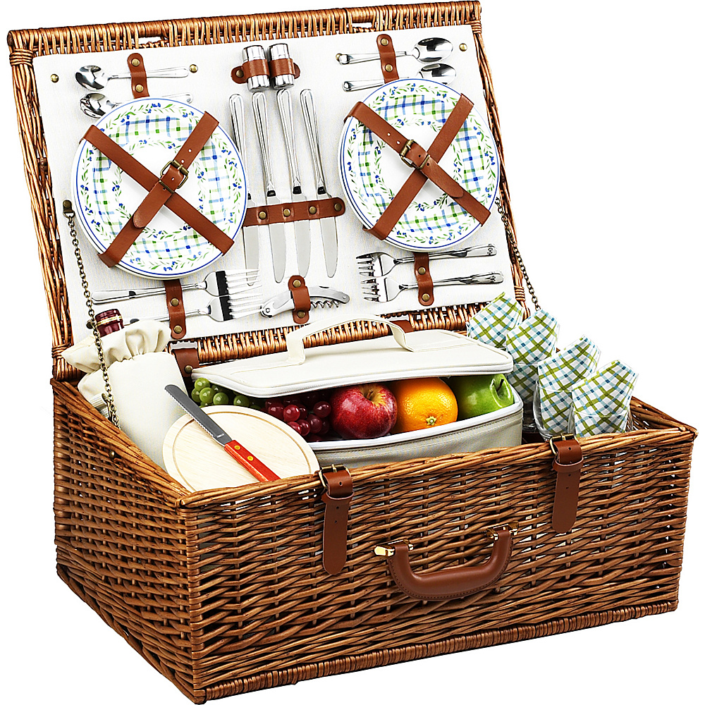 Picnic at Ascot Dorset English Style Willow Picnic Basket with Service for 4 Wicker w Gazebo Picnic at Ascot Outdoor Accessories