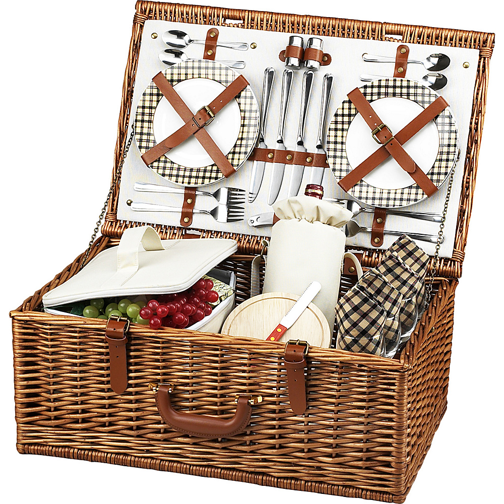 Picnic at Ascot Dorset English Style Willow Picnic Basket with Service for 4 Wicker w London Picnic at Ascot Outdoor Accessories