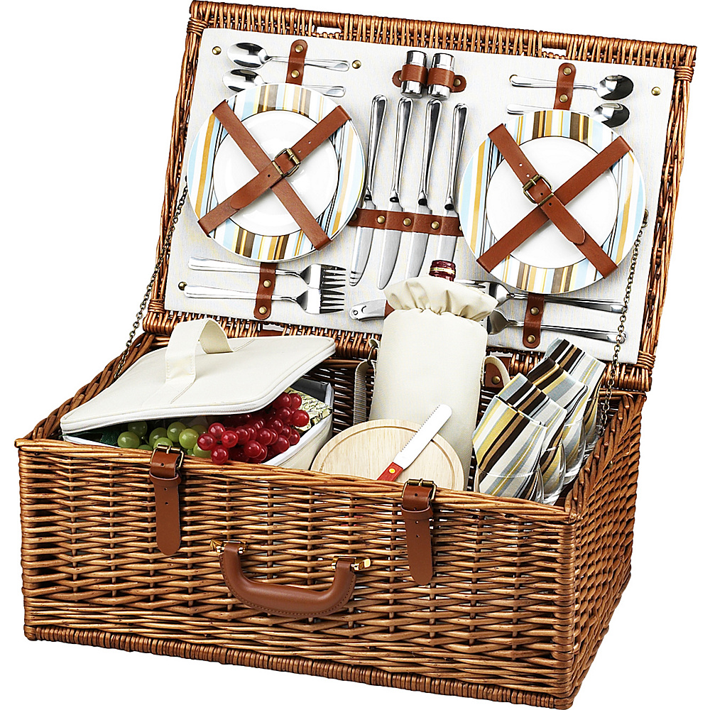 Picnic at Ascot Dorset English Style Willow Picnic Basket with Service for 4 Wicker w Santa Cruz Picnic at Ascot Outdoor Accessories