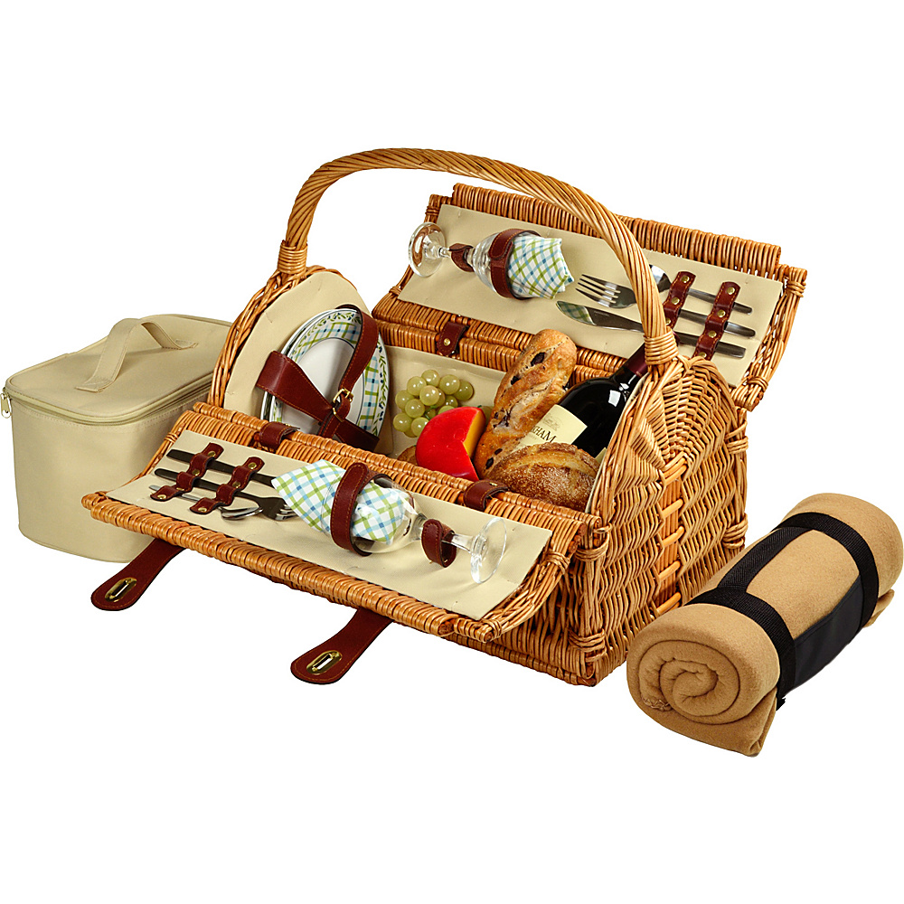 Picnic at Ascot Sussex Willow Picnic Basket with Service for 2 with Blanket Wicker w Gazebo Picnic at Ascot Outdoor Accessories