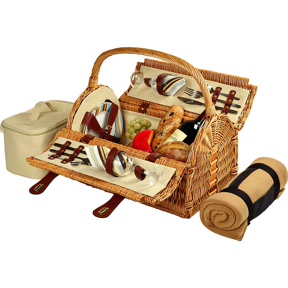 Picnic at Ascot Sussex Willow Picnic Basket with Service for 2 with Blanket Wicker w Santa Cruz Picnic at Ascot Outdoor Accessories
