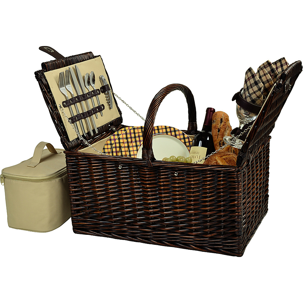 Picnic at Ascot Buckingham Picnic Willow Picnic Basket with Service for 4 Brown Wicker London Plaid Picnic at Ascot Outdoor Accessories