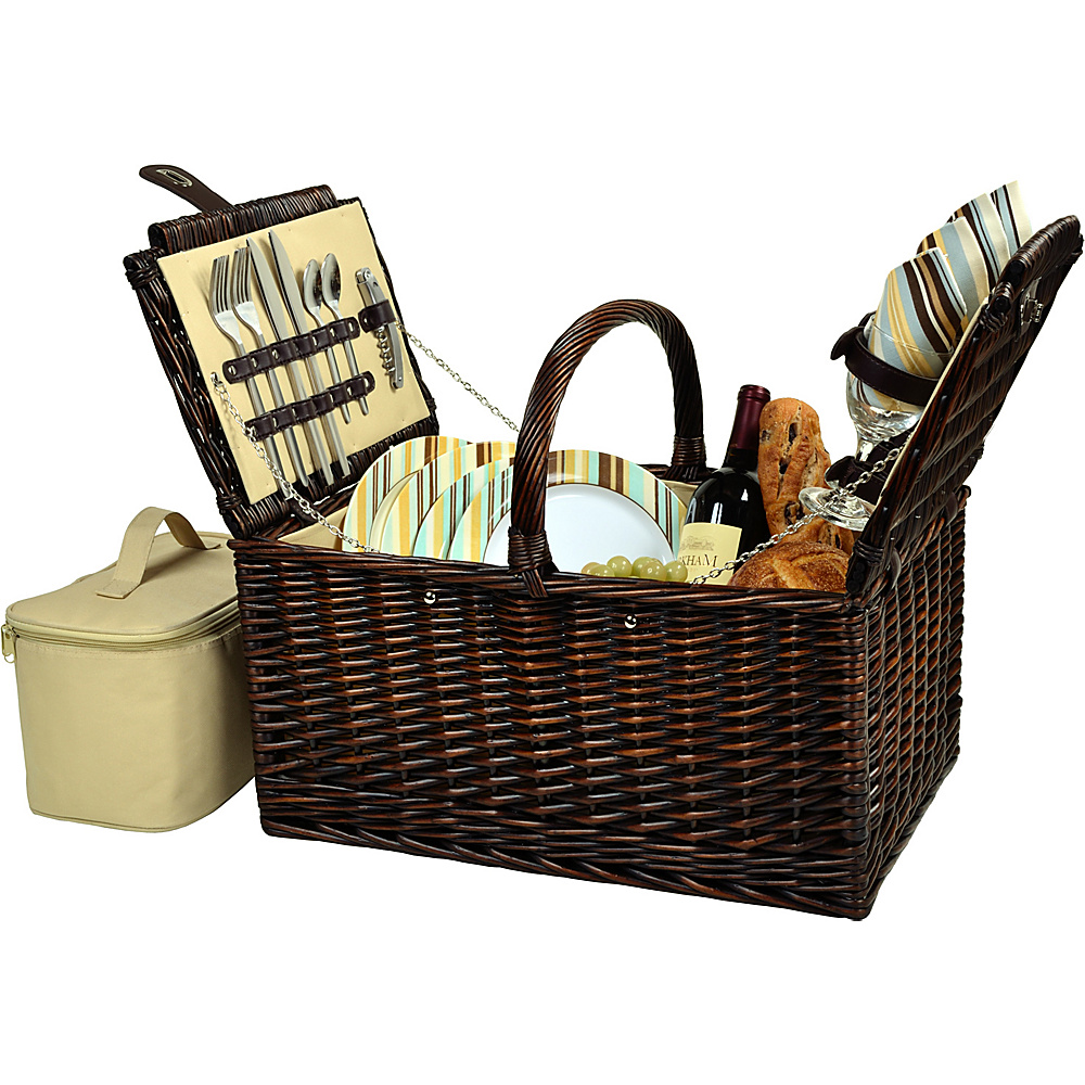 Picnic at Ascot Buckingham Picnic Willow Picnic Basket with Service for 4 Brown Wicker Santa Cruz Picnic at Ascot Outdoor Accessories