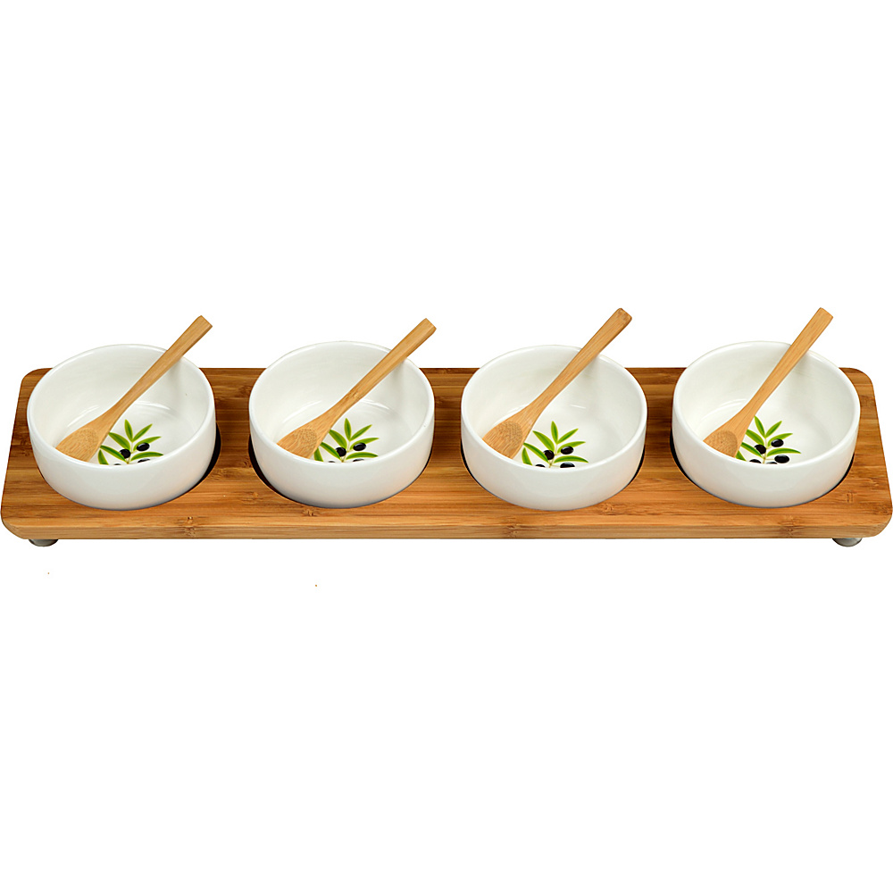 Picnic at Ascot Bamboo Entertaining Set with 4 Ceramic Bowls in Line Bamboo Picnic at Ascot Outdoor Accessories