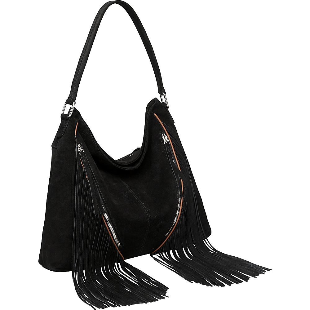 Vicenzo Leather Renia Fringe Suede Hobo Black Vicenzo Leather Leather Handbags