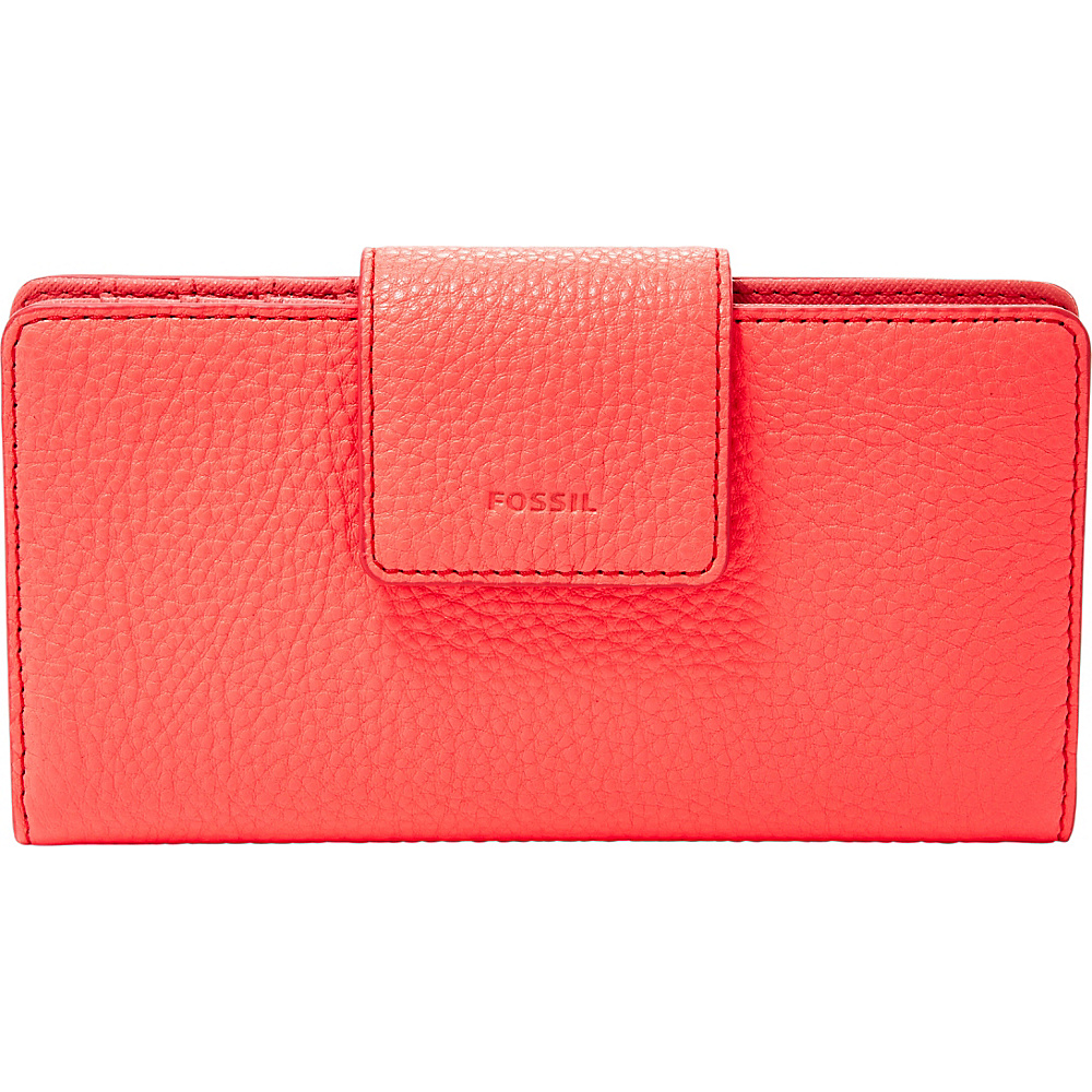 Fossil Emma RFID Tab Leather Clutch Neon Coral Fossil Women s Wallets