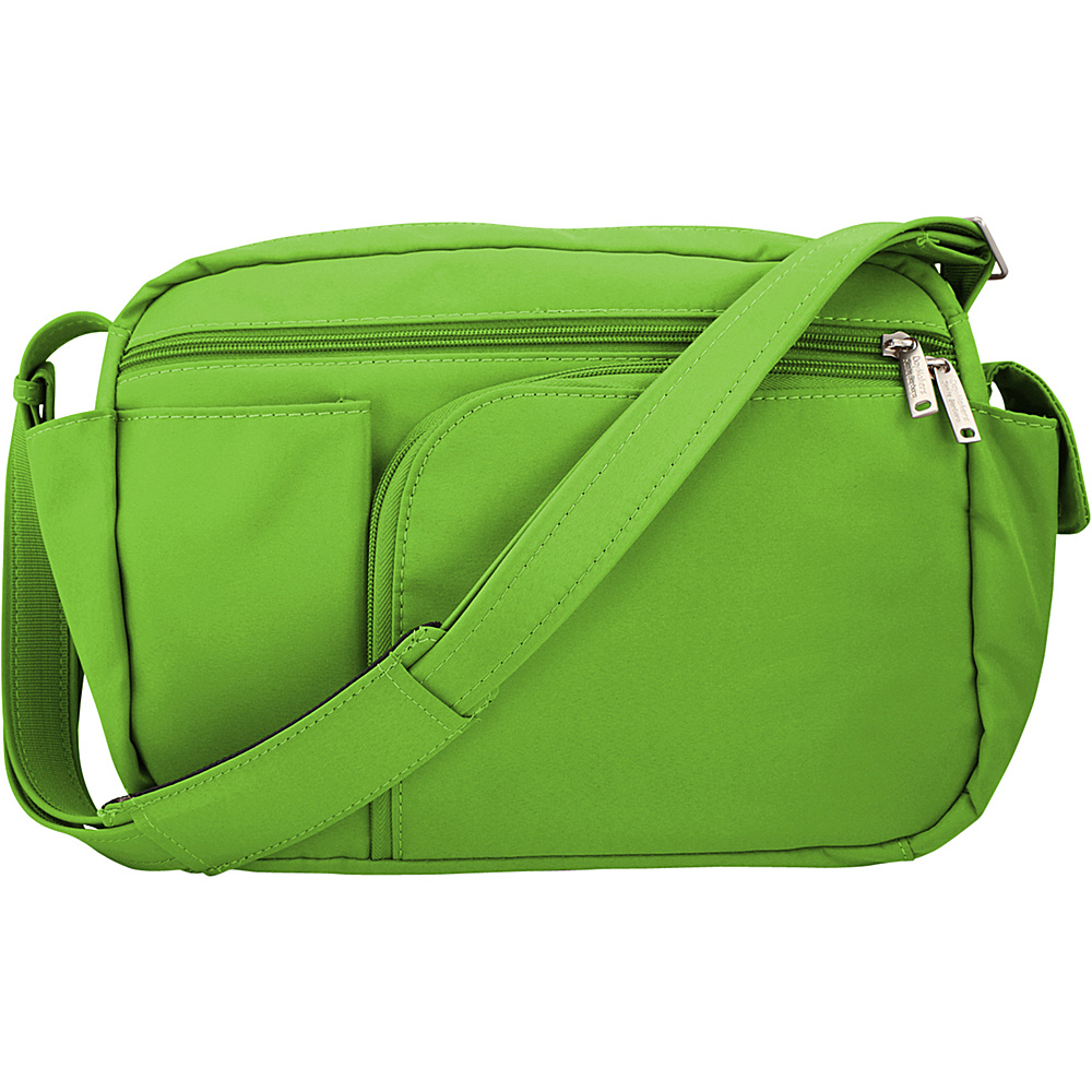 BeSafe by DayMakers Anti Theft 10 Pocket Messenger with Organizer Hard Bottom Bright Green BeSafe by DayMakers Fabric Handbags