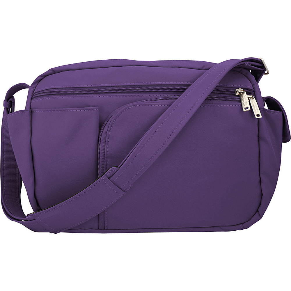 BeSafe by DayMakers Anti Theft 10 Pocket Messenger with Organizer Hard Bottom Purple BeSafe by DayMakers Fabric Handbags