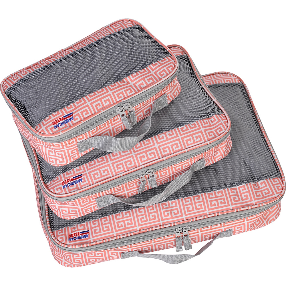 American Flyer Greek Key Packing Cube 3pc Set Coral American Flyer Travel Organizers