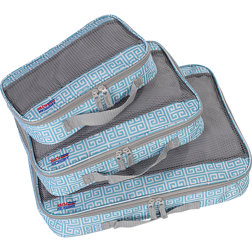 American Flyer Greek Key Packing Cube 3pc Set Turquoise American Flyer Travel Organizers