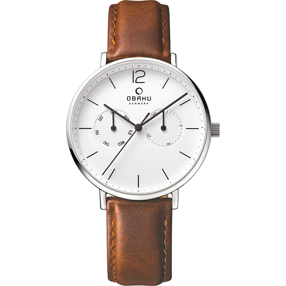 Obaku Watches Mens Ceramic Multifunction Leather Watch Brown Silver Obaku Watches Watches
