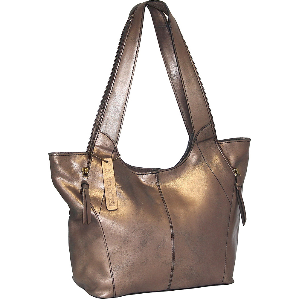 Nino Bossi Crackle Zipper Tote Bronze Nino Bossi Leather Handbags