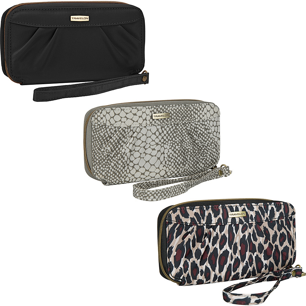 Travelon Set of Three RFID Wallets with Gift Boxes Black Leopard Snake Travelon Women s Wallets