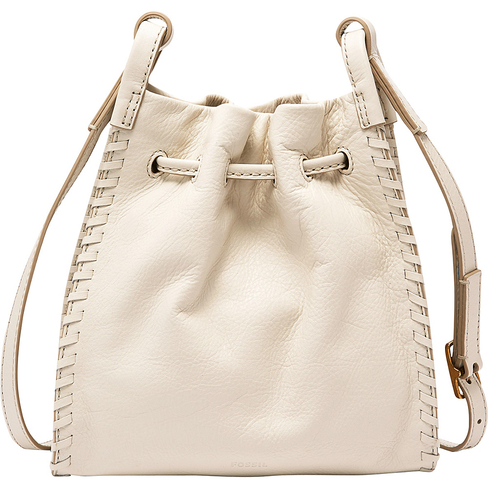 Fossil Claire Small Drawstring Crossbody with Embossed Leather Strap Vanilla Fossil Leather Handbags