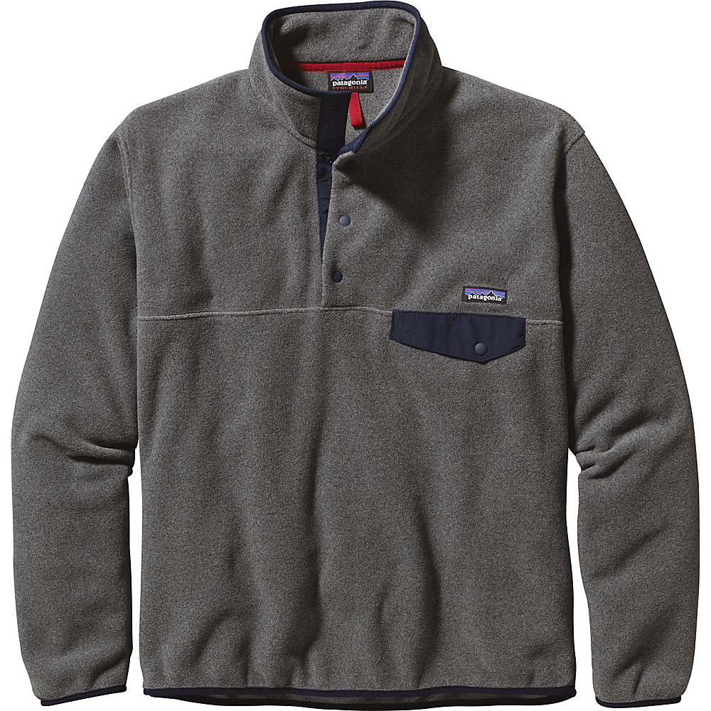 Patagonia Mens Lightweight Synchilla Snap T Pullover XS Nickel with Navy Blue Patagonia Men s Apparel