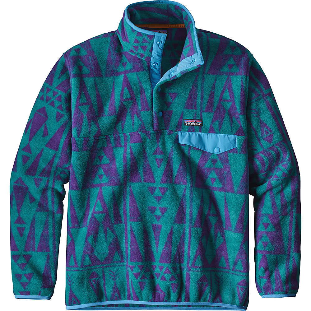 Patagonia Mens Lightweight Synchilla Snap T Pullover XS Tribal Geo Big True Teal Patagonia Men s Apparel