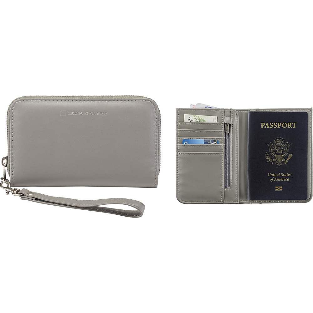 Lewis N. Clark Passport Wallet Wristlet Gray Lewis N. Clark Travel Wallets