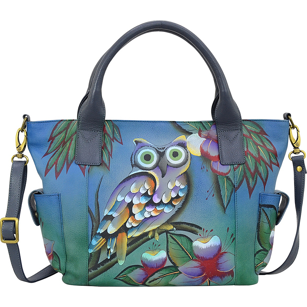 ANNA by Anuschka Hand Painted Leather Large Tote with Side Pocket Midnight Owl - ANNA by Anuschka Leather Handbags