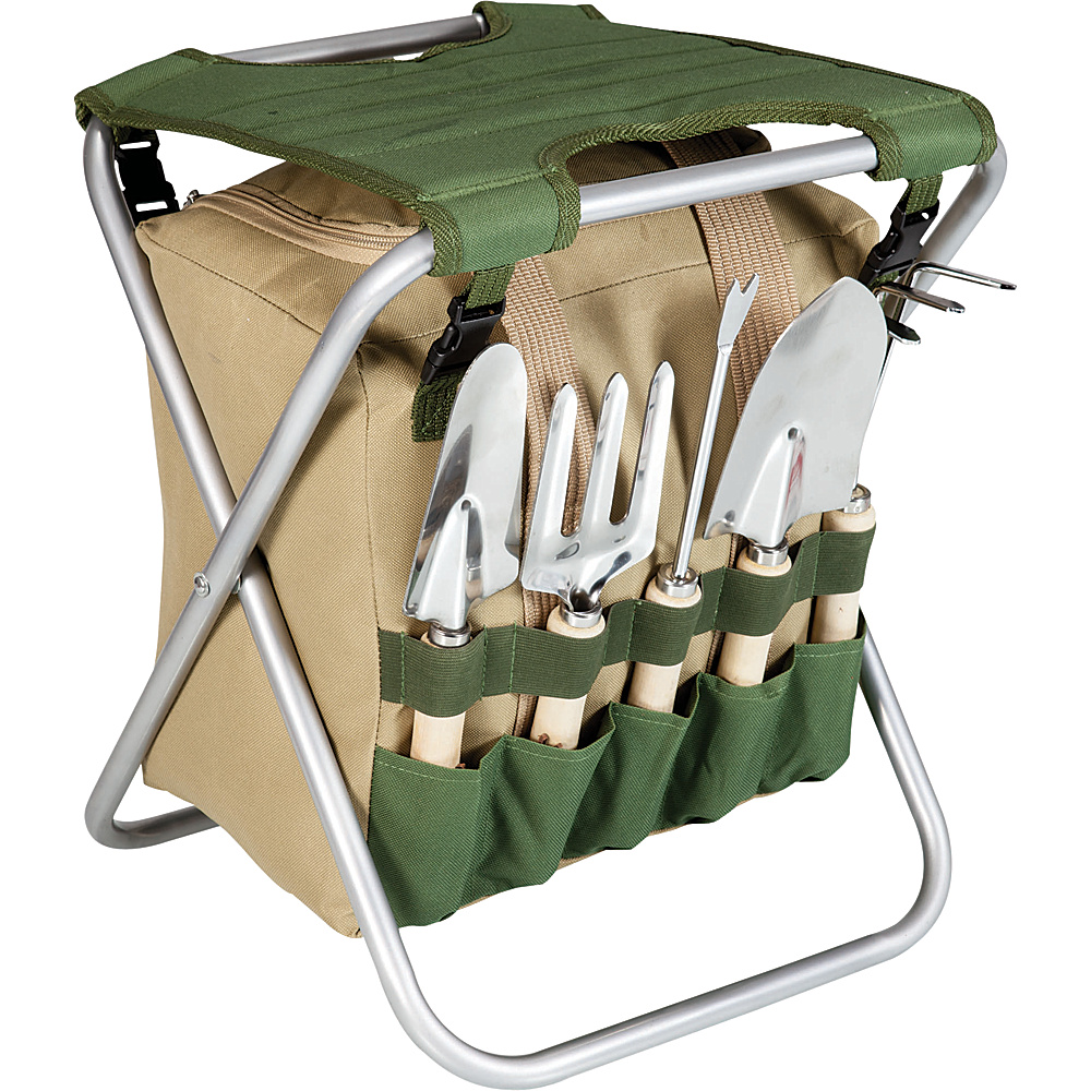 Picnic Time Gardener Folding Chair with Tools Green