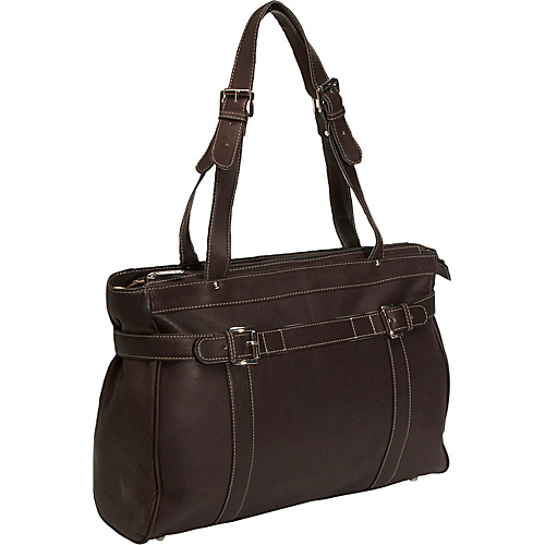 Piel Belted Laptop Tote - Chocolate