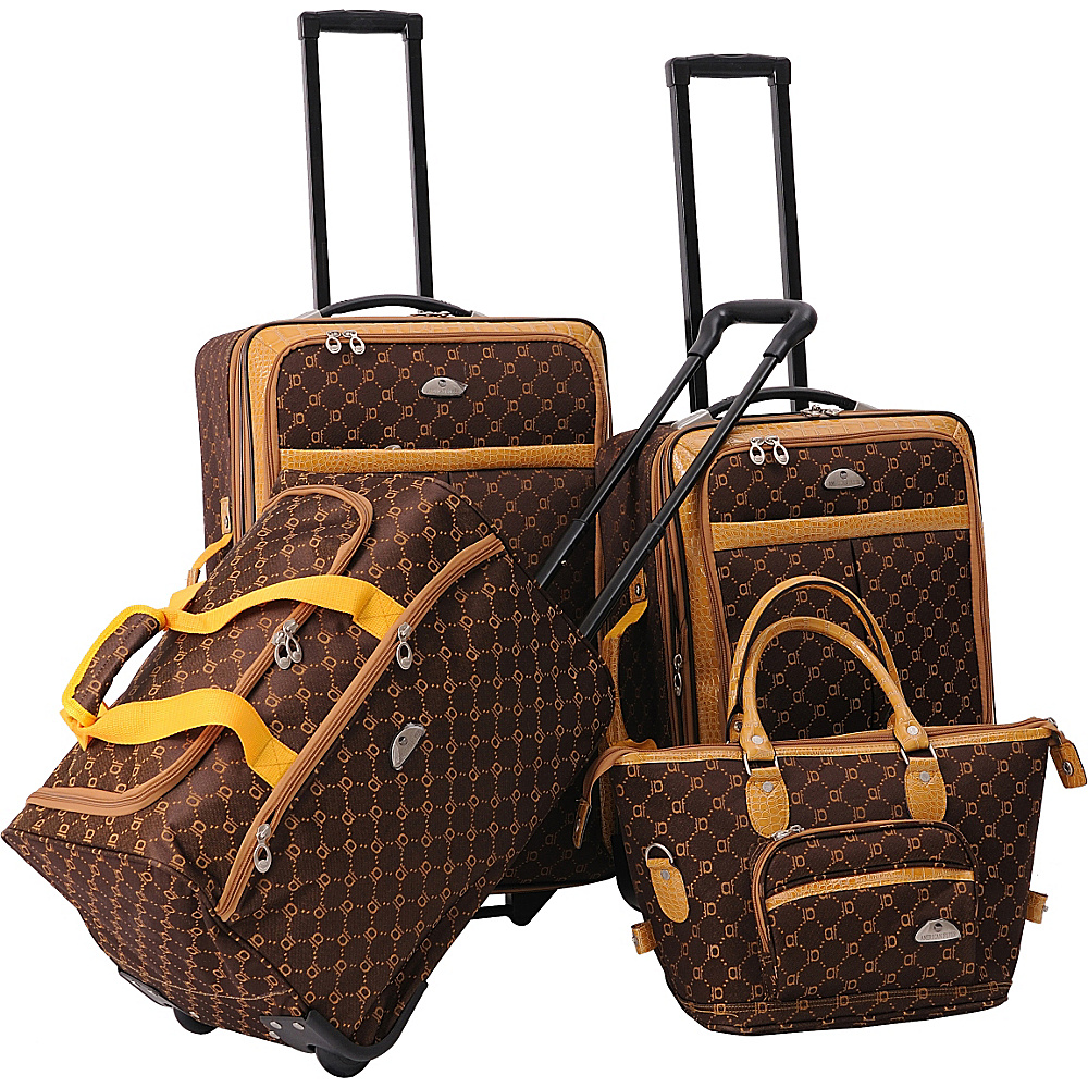 American Flyer AF Signature 4 Piece Luggage Set Chocolate Gold American Flyer Luggage Sets