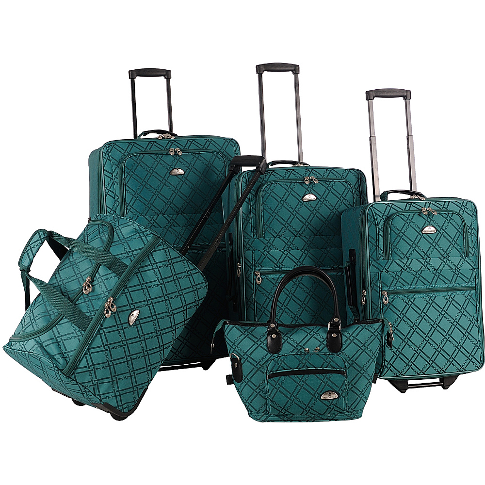 American Flyer Pemberly 5 Piece Buckles Set Green - American Flyer Luggage Sets