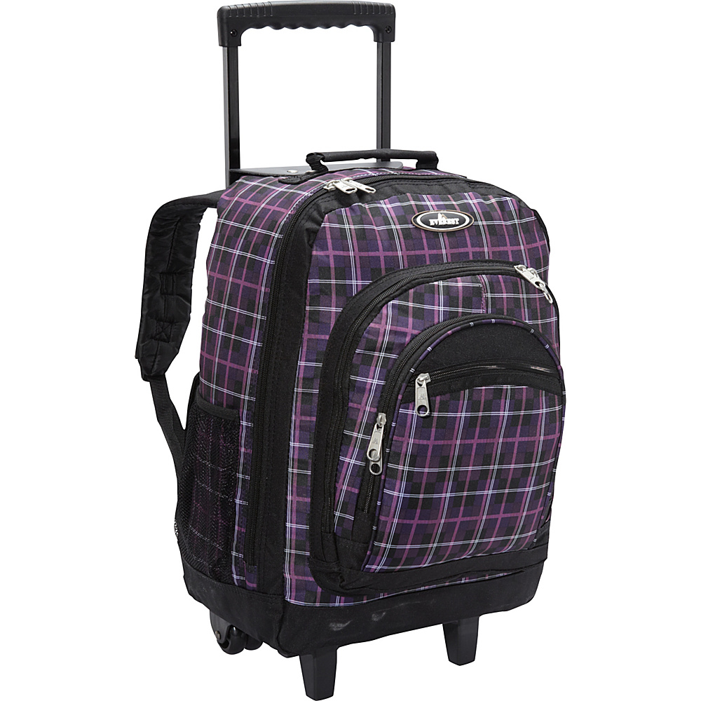 Everest Patterned Wheeled Backpack Purple Black Plaid Everest Rolling Backpacks