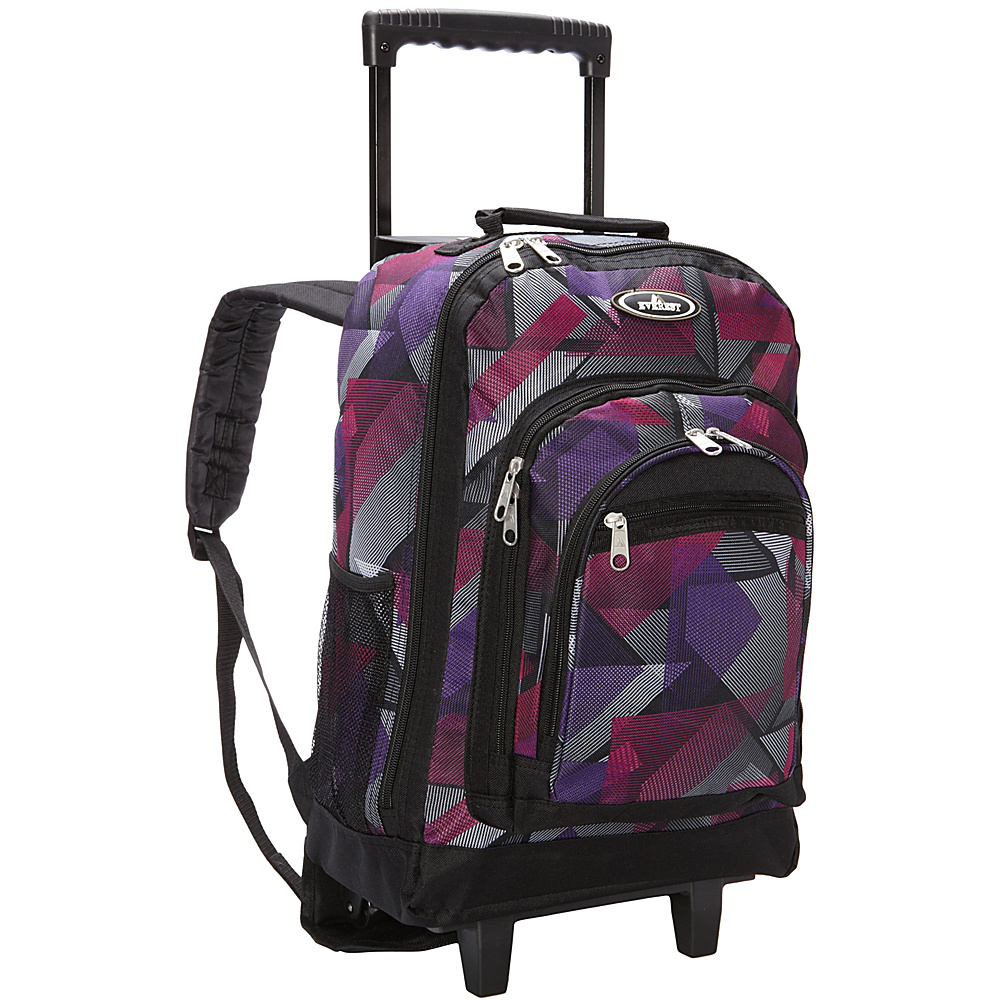 Everest Patterned Wheeled Backpack Purple Pink Geometric Everest Rolling Backpacks